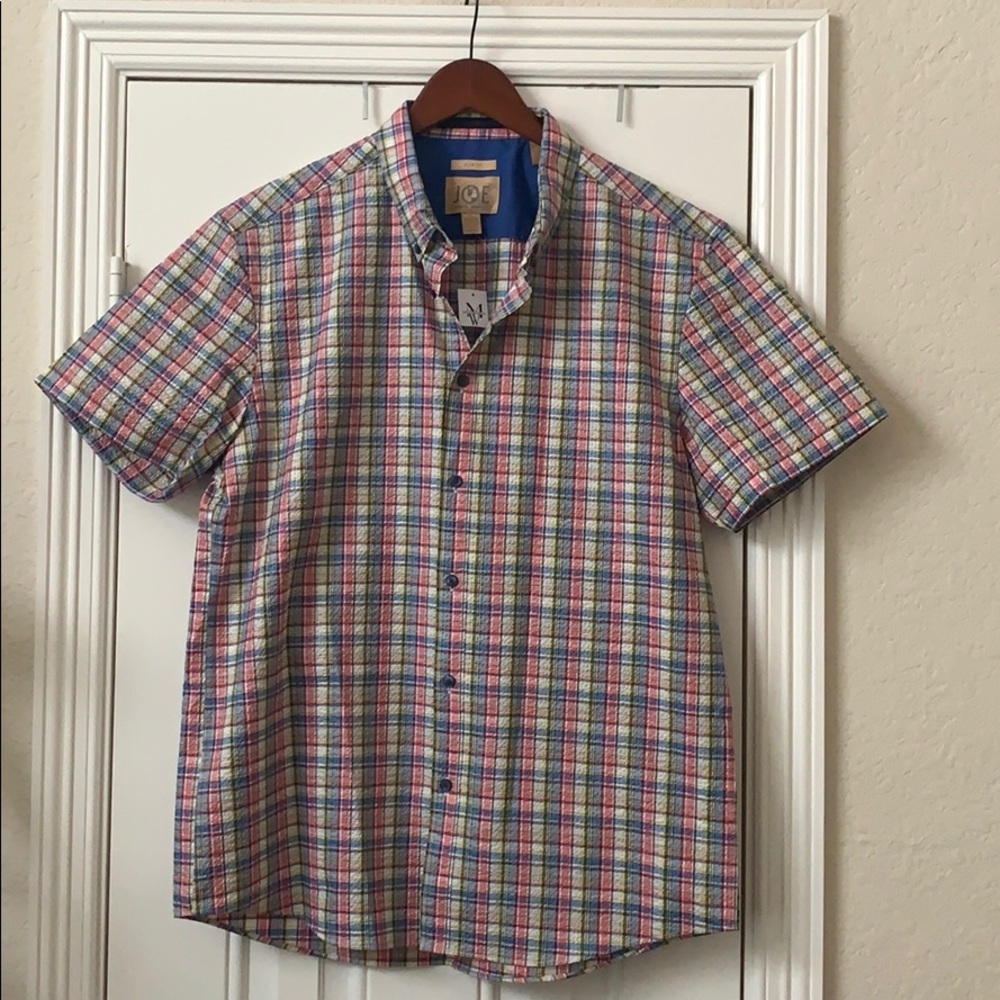 NWT JOE Joseph Abboud Slim Fit Madras Plaid Seersucker Shirt L
